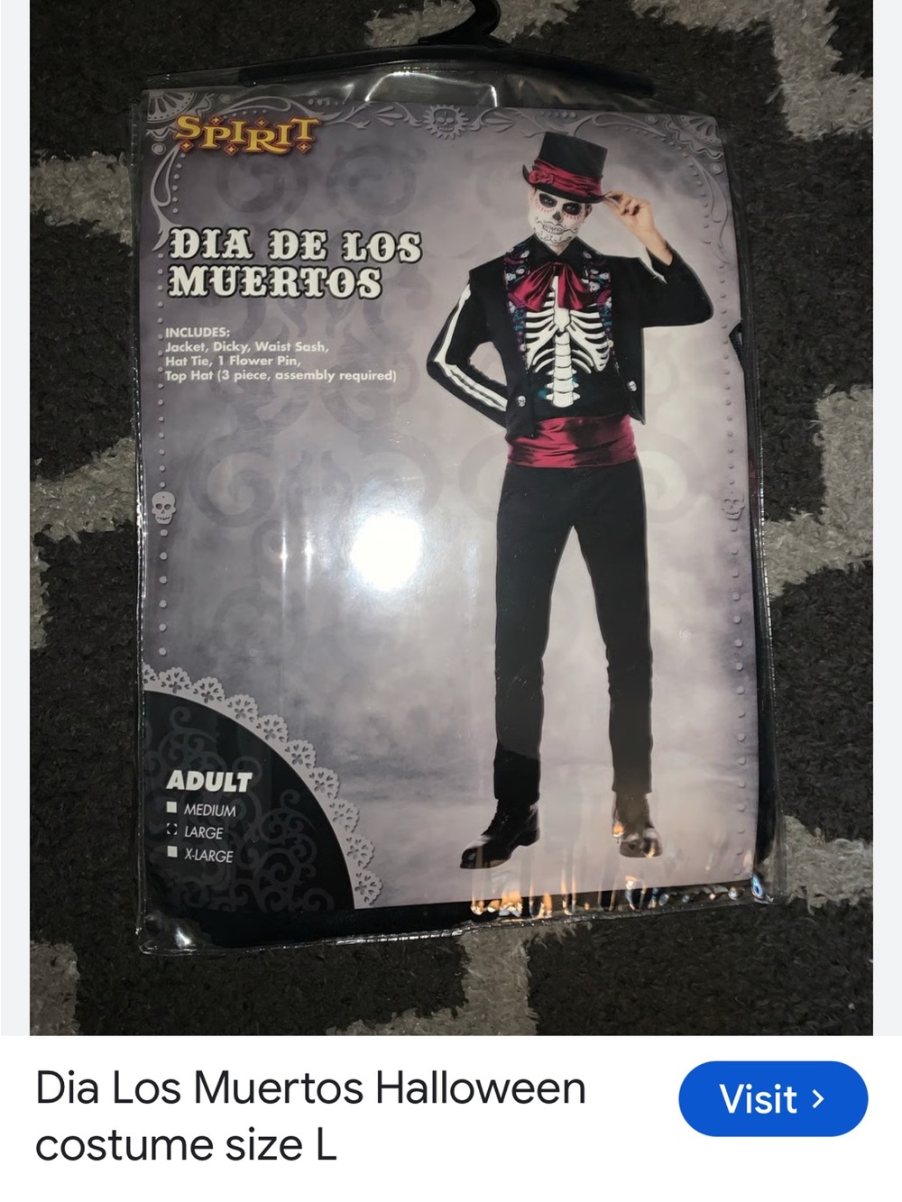 #3021**Spirit Dia de Los Muertos Skeleton Jacket Costume - Black & Red